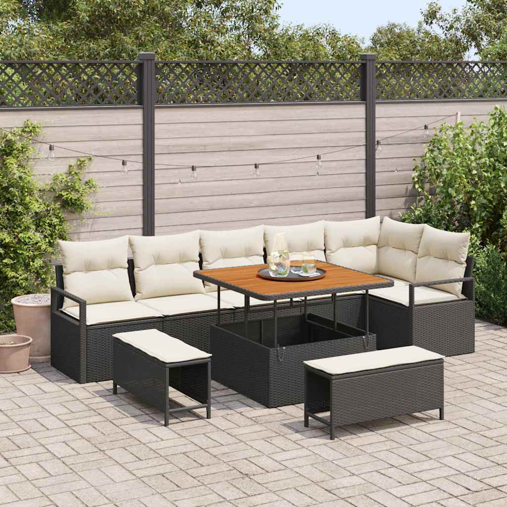 Set Divano da Giardino con cuscino 9 pcs Nero Poly Rattan - homemem39