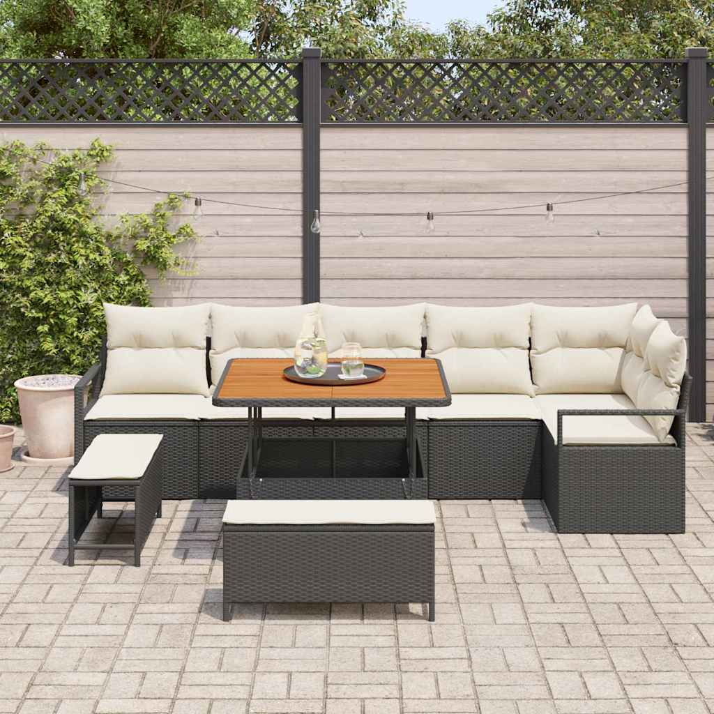 Set Divano da Giardino con cuscino 9 pcs Nero Poly Rattan - homemem39