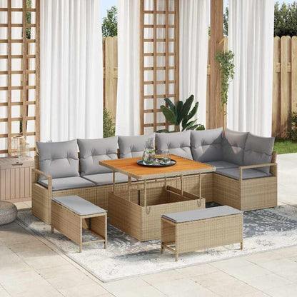 Set Divano da Giardino con cuscino 9 pcs Beige Poly Rattan - homemem39