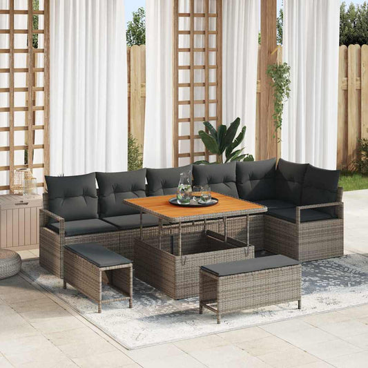 Set Divano da Giardino con cuscino 9 pcs Grigio Poly Rattan - homemem39