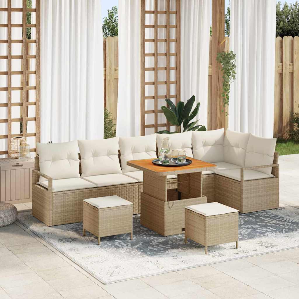 Set Divano da Giardino con cuscino 9 pcs Beige Poly Rattan - homemem39