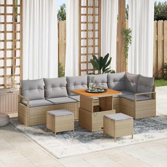 Set Divano da Giardino con cuscino 9 pcs Beige Poly Rattan - homemem39