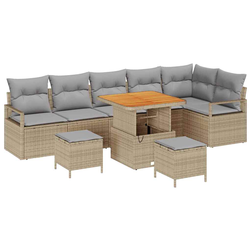 Set Divano da Giardino con cuscino 9 pcs Beige Poly Rattan - homemem39