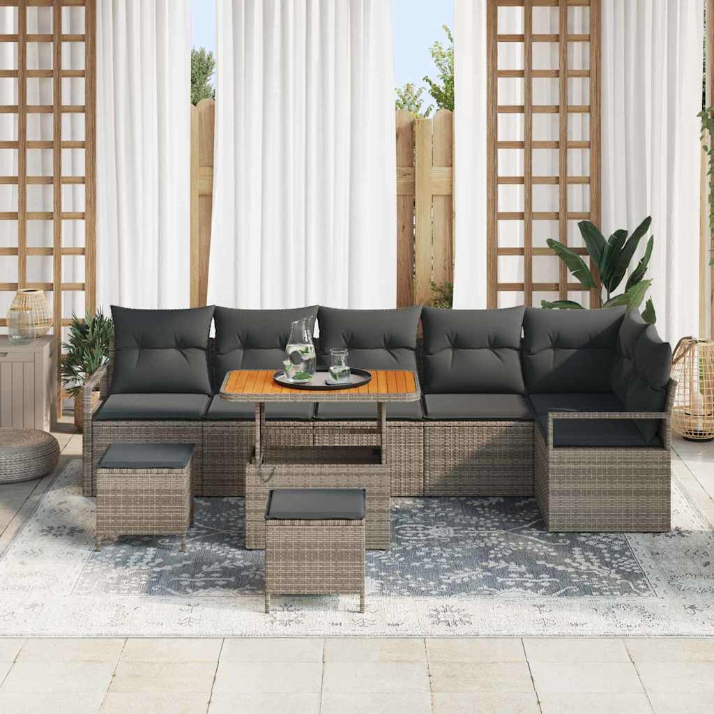 Set Divano da Giardino con cuscino 9 pcs Grigio Poly Rattan - homemem39