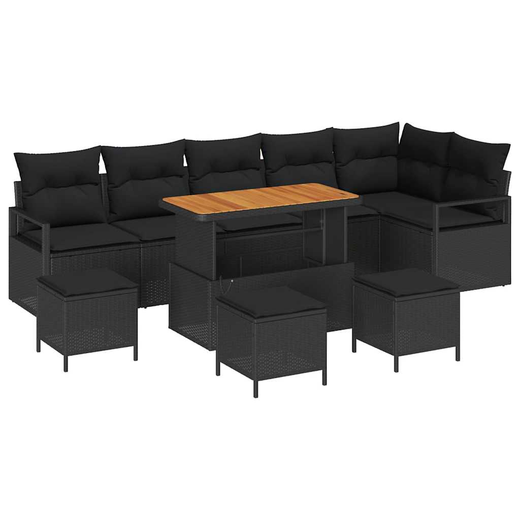 Set Divano da Giardino con cuscino 10 pcs Nero Poly Rattan - homemem39