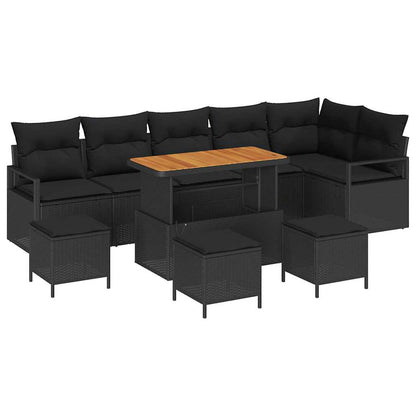 Set Divano da Giardino con cuscino 10 pcs Nero Poly Rattan - homemem39