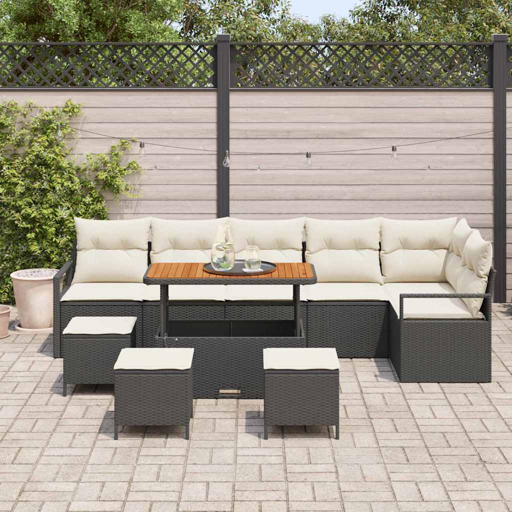 Set Divano da Giardino con cuscino 10 pcs Nero Poly Rattan - homemem39