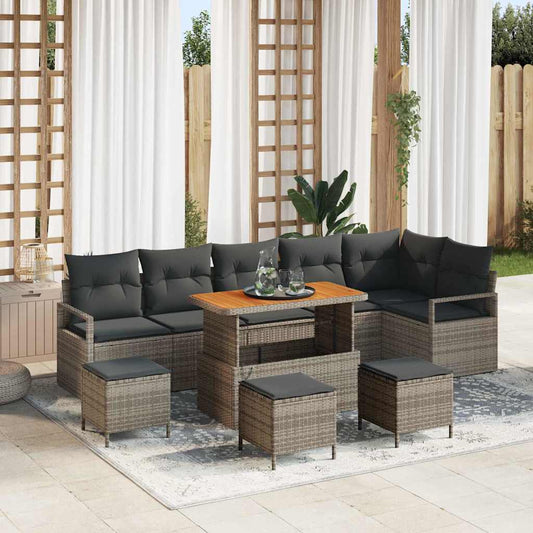 Set Divano da Giardino con cuscino 10 pcs Grigio Poly Rattan - homemem39