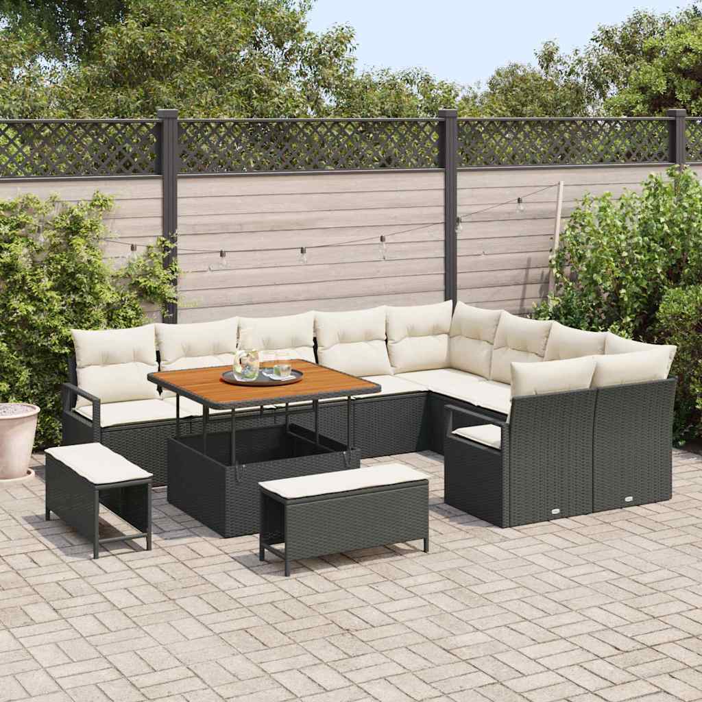 Set Divano da Giardino con cuscino 12 pcs Nero Poly Rattan - homemem39