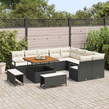 Set Divano da Giardino con cuscino 12 pcs Nero Poly Rattan - homemem39