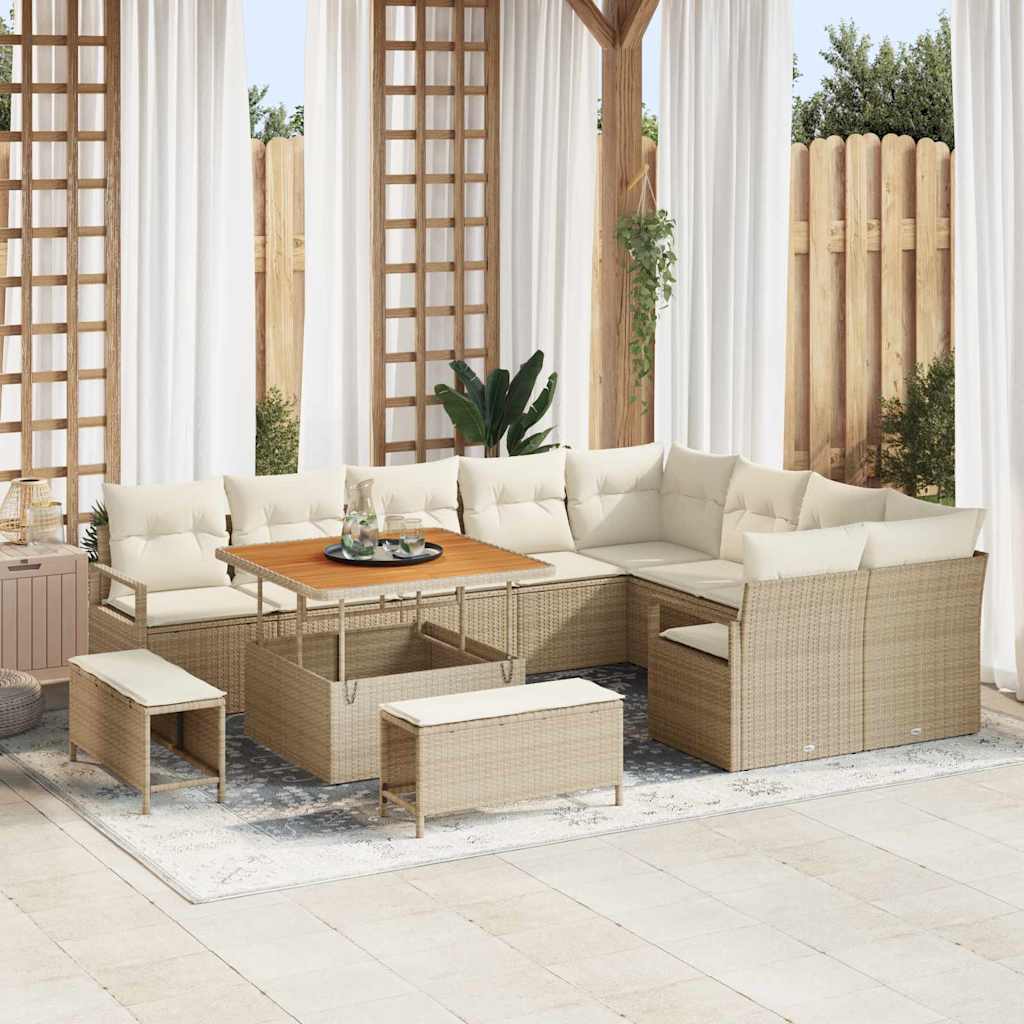 Set Divano da Giardino con cuscino 12 pcs Beige Poly Rattan - homemem39
