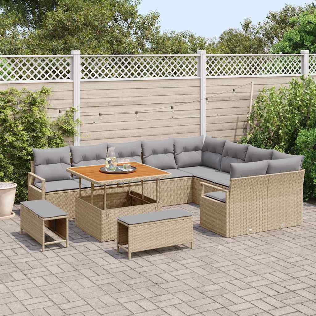 Set Divano da Giardino con cuscino 12 pcs Beige Poly Rattan - homemem39