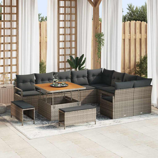 Set Divano da Giardino con cuscino 12 pcs Grigio Poly Rattan - homemem39