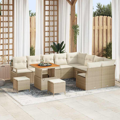 Set Divano da Giardino con cuscino 12 pcs Beige Poly Rattan