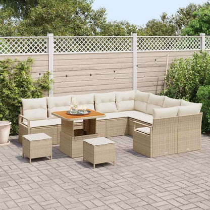 Set Divano da Giardino con cuscino 12 pcs Beige Poly Rattan
