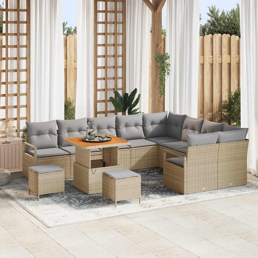 Set Divano da Giardino con cuscino 12 pcs Beige Poly Rattan - homemem39