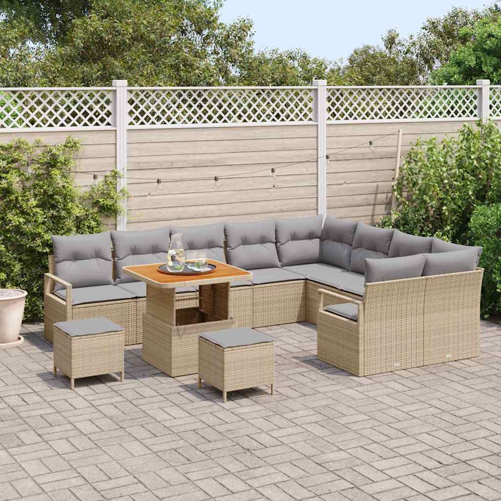 Set Divano da Giardino con cuscino 12 pcs Beige Poly Rattan - homemem39
