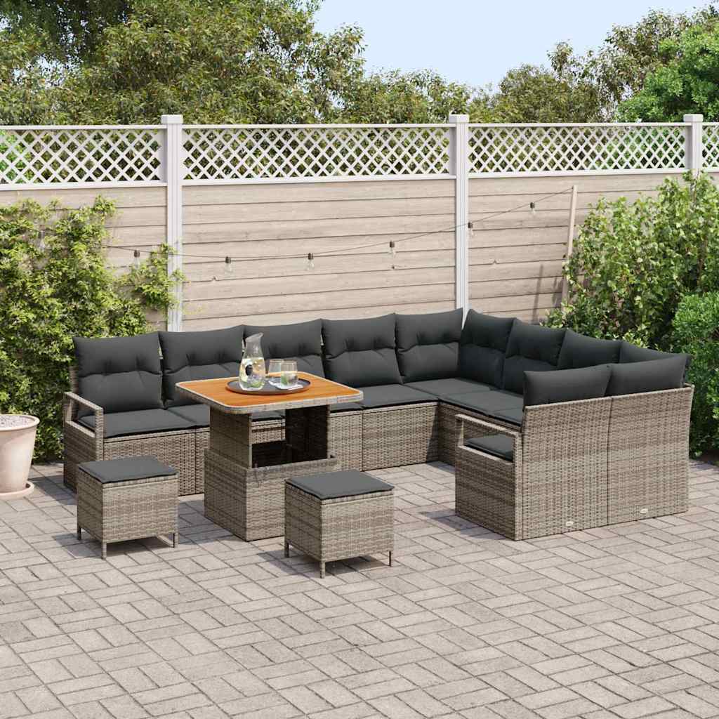 Set Divano da Giardino con cuscino 12 pcs Grigio polyrattan | homemem39