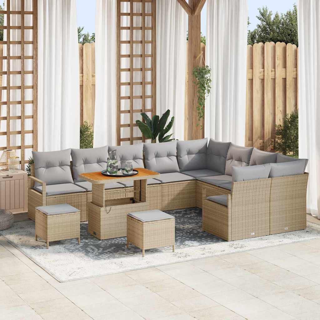 Set Divano da Giardino con cuscino 12 pcs Beige Poly Rattan - homemem39