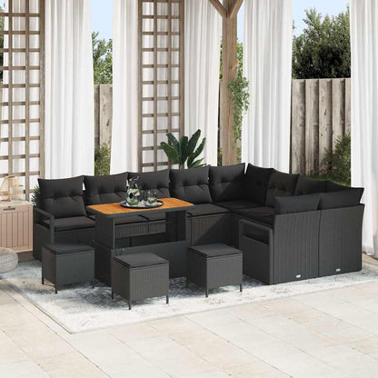 Set Divano da Giardino con cuscino 13 pcs Nero Poly Rattan - homemem39