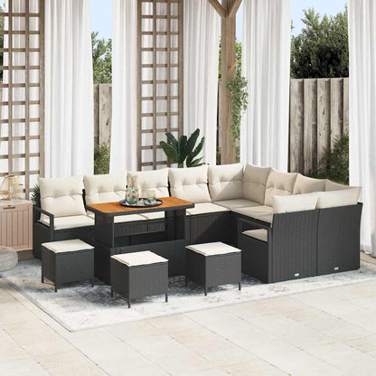 Set Divano da Giardino con cuscino 13 pcs Nero polyrattan | homemem39
