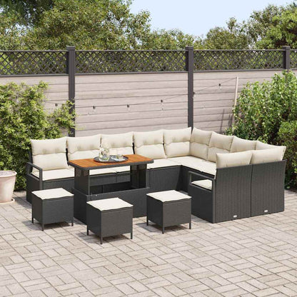 Set Divano da Giardino con cuscino 13 pcs Nero polyrattan | homemem39