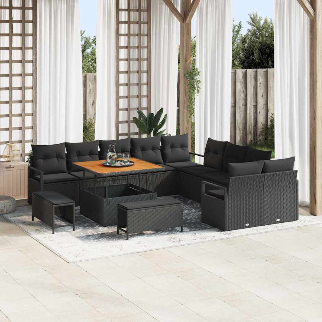 Set Divano da Giardino con cuscino 13 pcs Nero Poly Rattan - homemem39