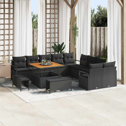 Set Divano da Giardino con cuscino 13 pcs Nero Poly Rattan - homemem39