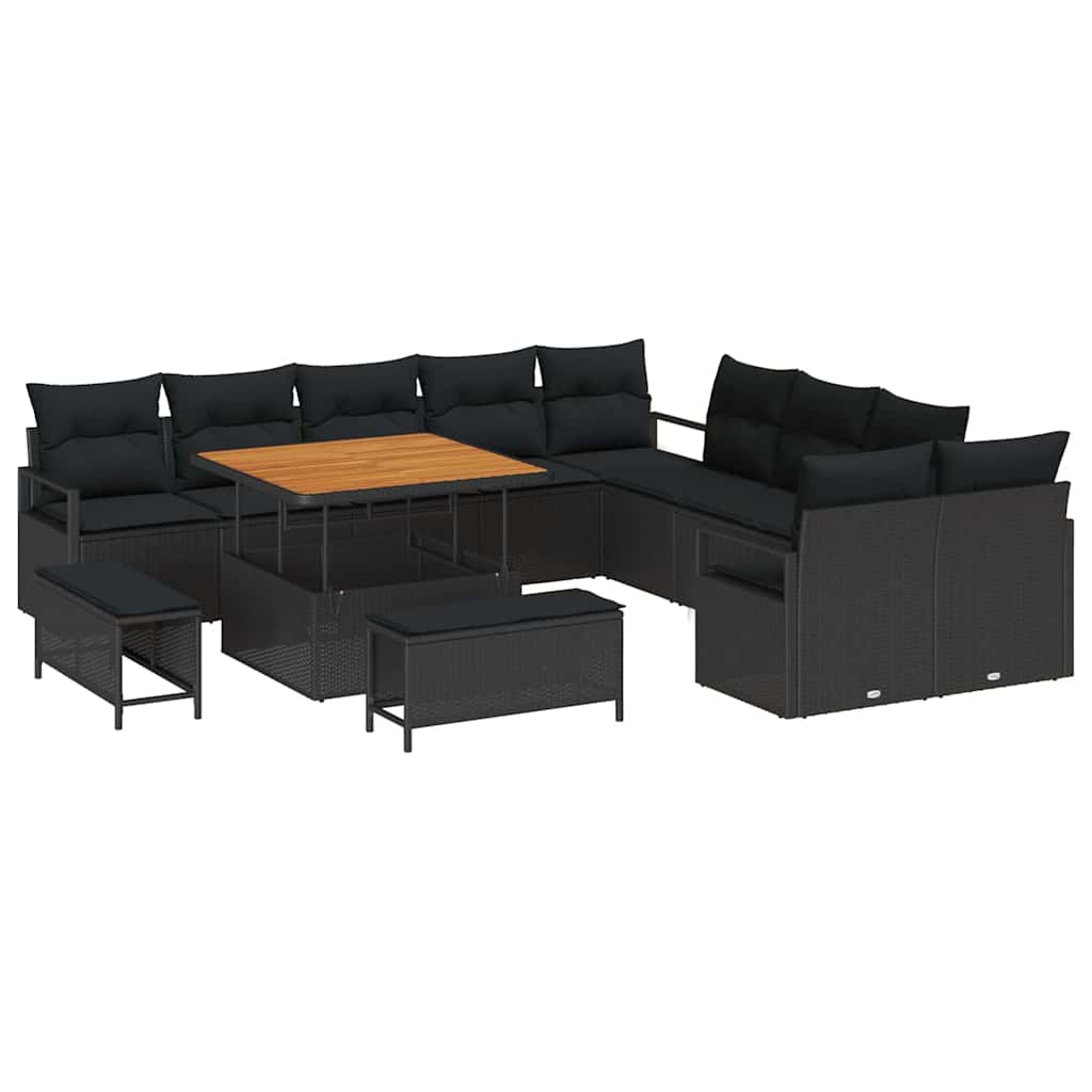 Set Divano da Giardino con cuscino 13 pcs Nero Poly Rattan - homemem39