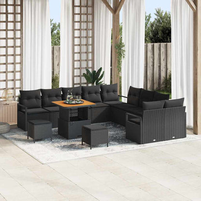 Set Divano da Giardino con cuscino 13 pcs Nero Poly Rattan - homemem39