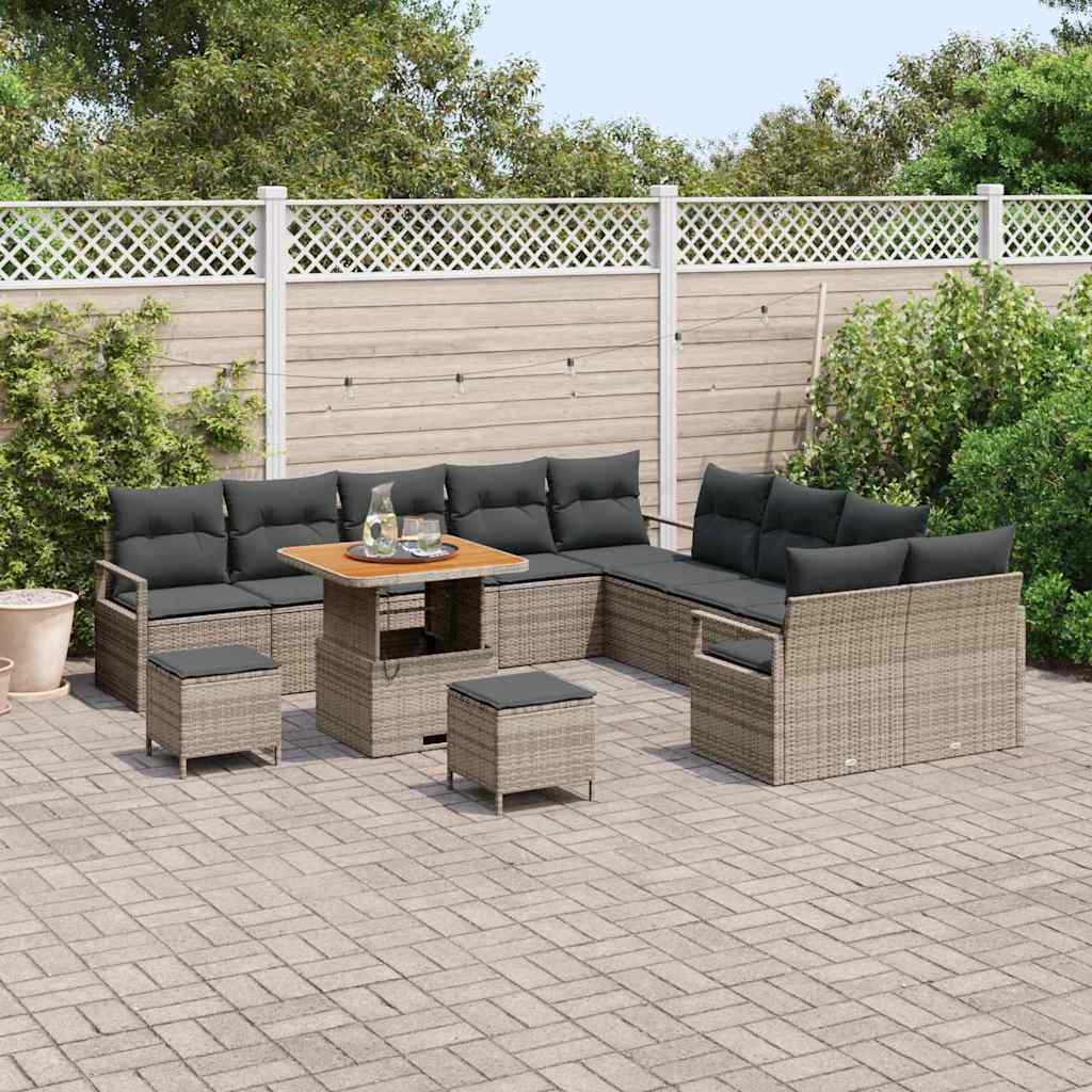 Set Divano da Giardino con cuscino 13 pcs Grigio polyrattan | homemem39