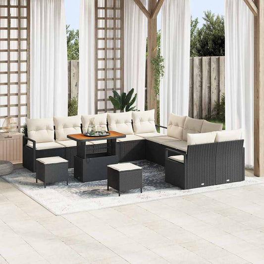 Set Divano da Giardino con cuscino 13 pcs Nero Poly Rattan - homemem39