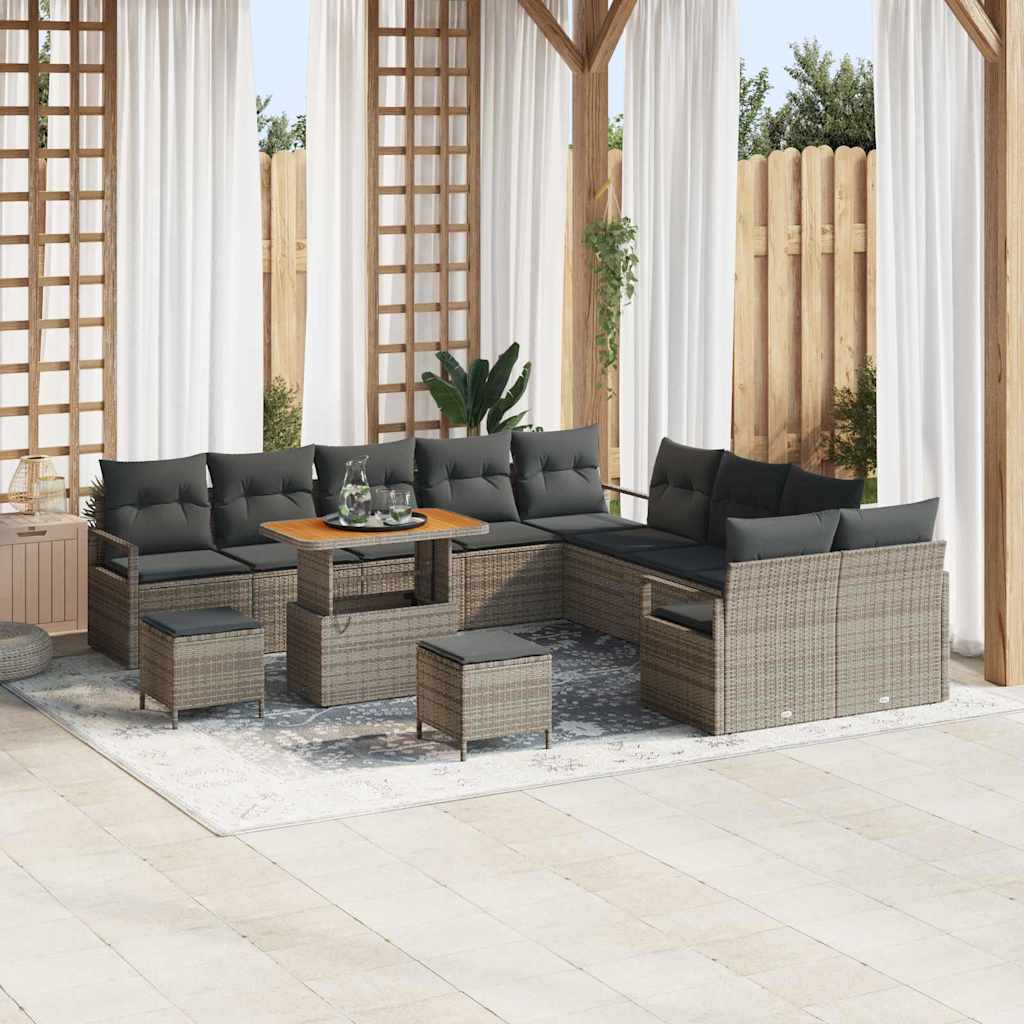 Set Divano da Giardino con cuscino 13 pcs Grigio Poly Rattan - homemem39