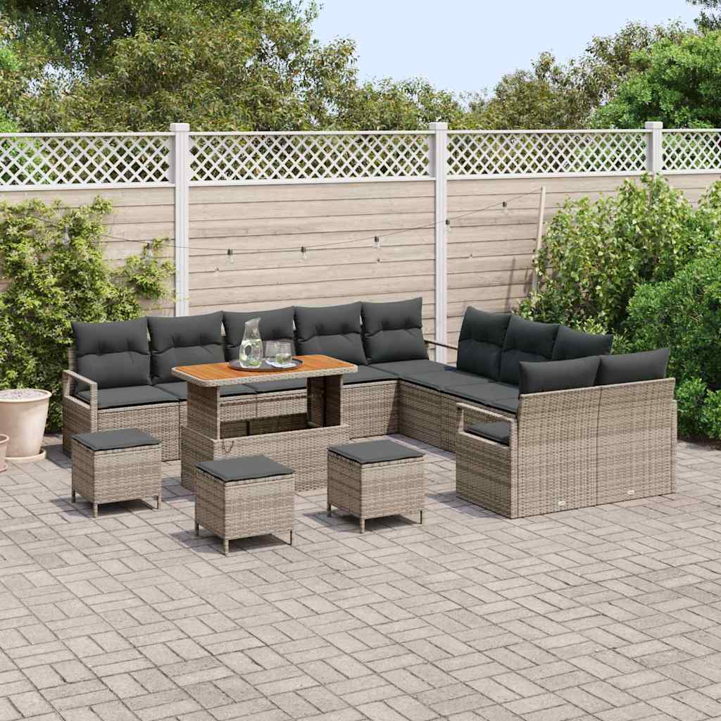 Set Divano da Giardino con cuscino 14 pcs Grigio Poly Rattan - homemem39