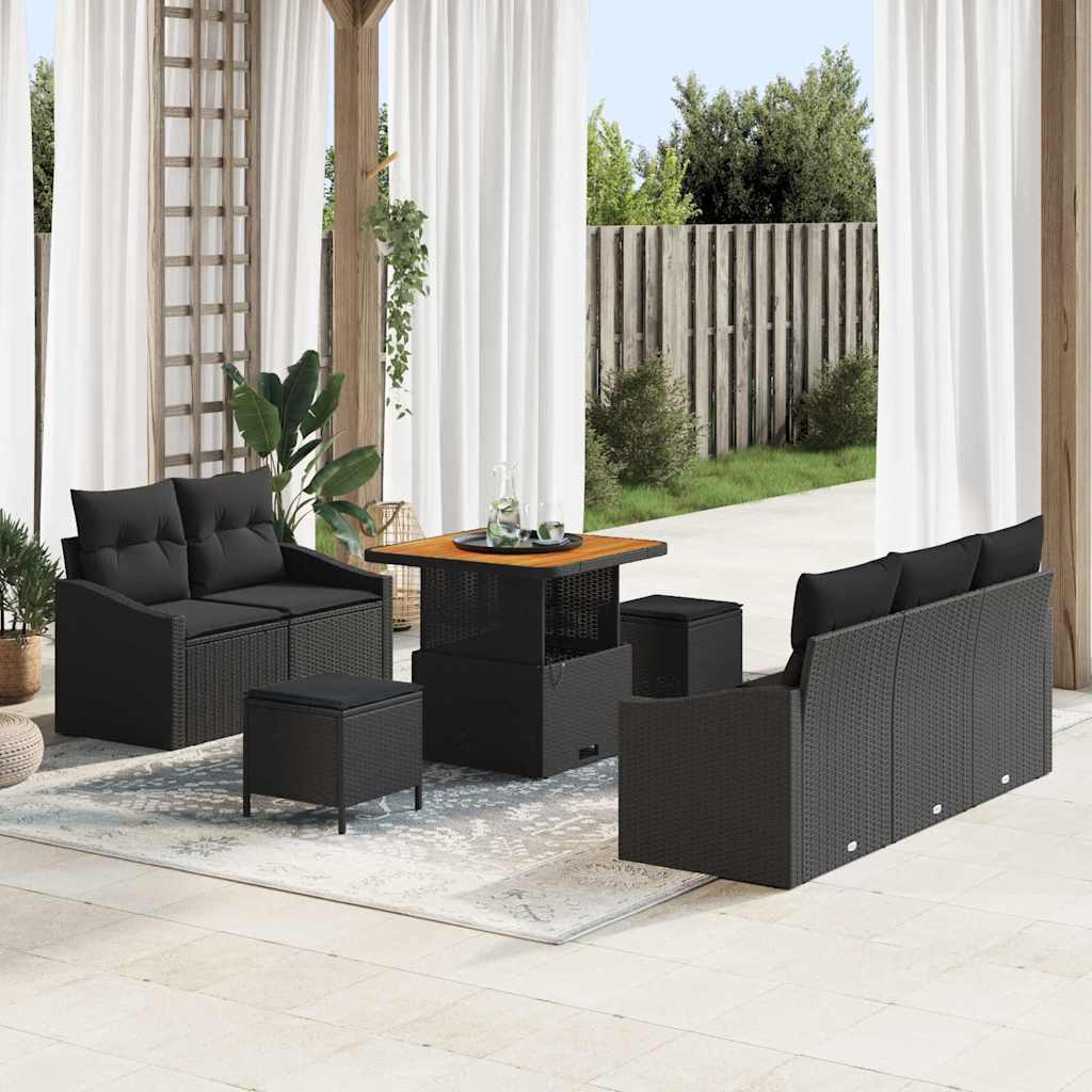 Set Divano da Giardino con cuscino 8 pcs Nero Poly Rattan - homemem39