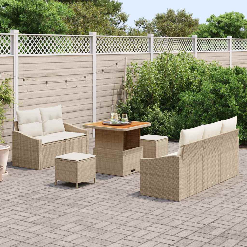 Set Divano da Giardino con cuscino 8 pcs Beige Poly Rattan