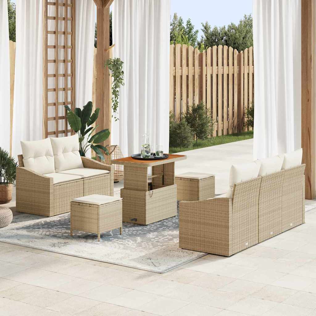 Set Divano da Giardino con cuscino 8 pcs Beige Poly Rattan - homemem39