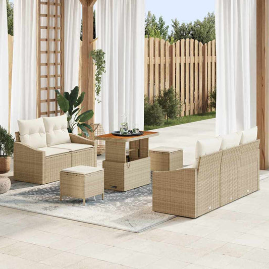 Set Divano da Giardino con cuscino 8 pcs Beige Poly Rattan - homemem39