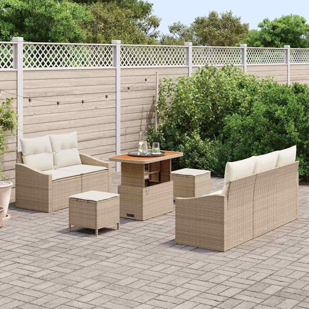 Set Divano da Giardino con cuscino 8 pcs Beige Poly Rattan - homemem39