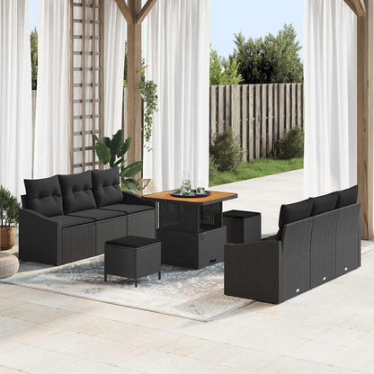 Set Divano da Giardino con cuscino 9 pcs Nero Poly Rattan - homemem39