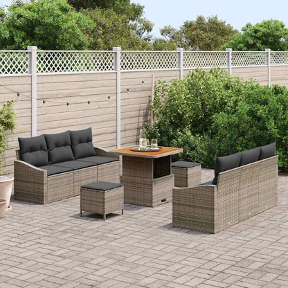 Set Divano da Giardino con cuscino 9 pcs Grigio Poly Rattan