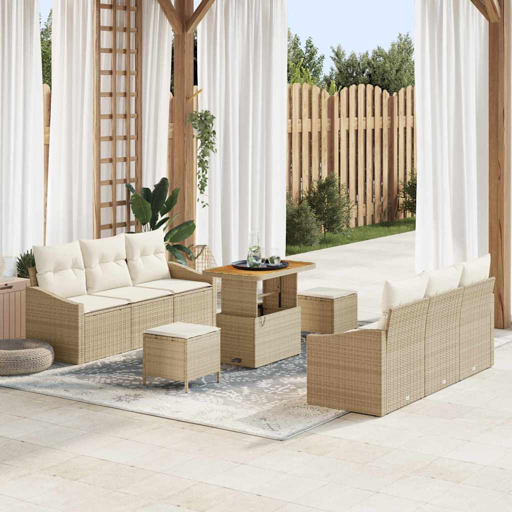 Set Divano da Giardino con cuscino 9 pcs Beige Poly Rattan - homemem39