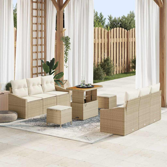 Set Divano da Giardino con cuscino 9 pcs Beige Poly Rattan - homemem39