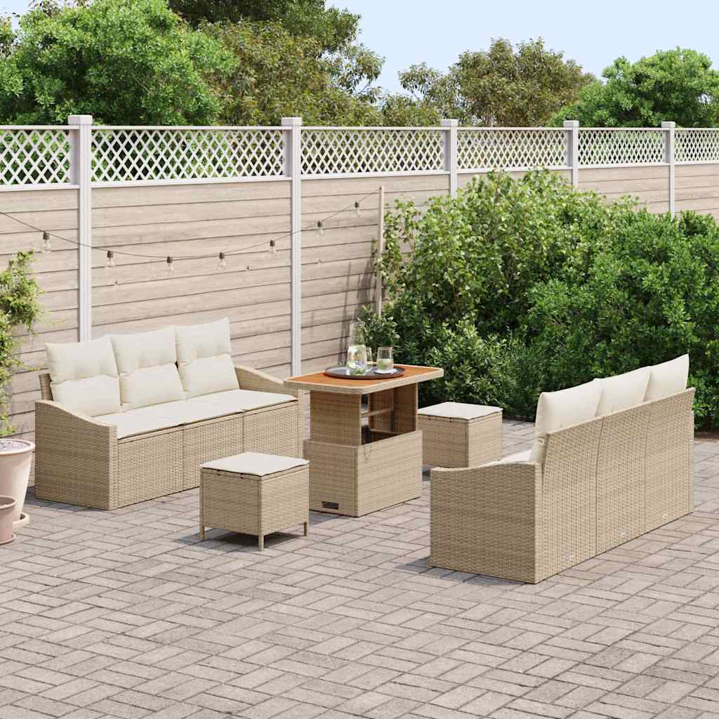 Set Divano da Giardino con cuscino 9 pcs Beige Poly Rattan - homemem39