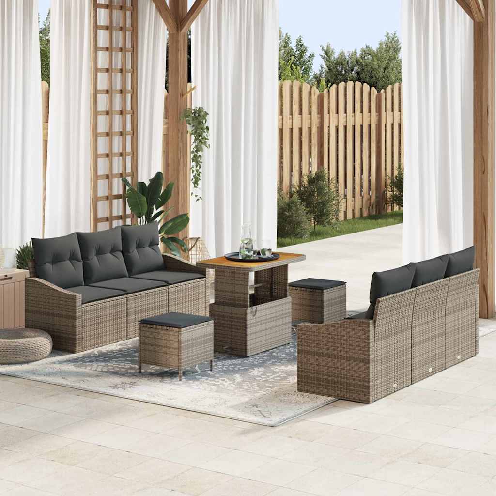Set Divano da Giardino con cuscino 9 pcs Grigio Poly Rattan - homemem39