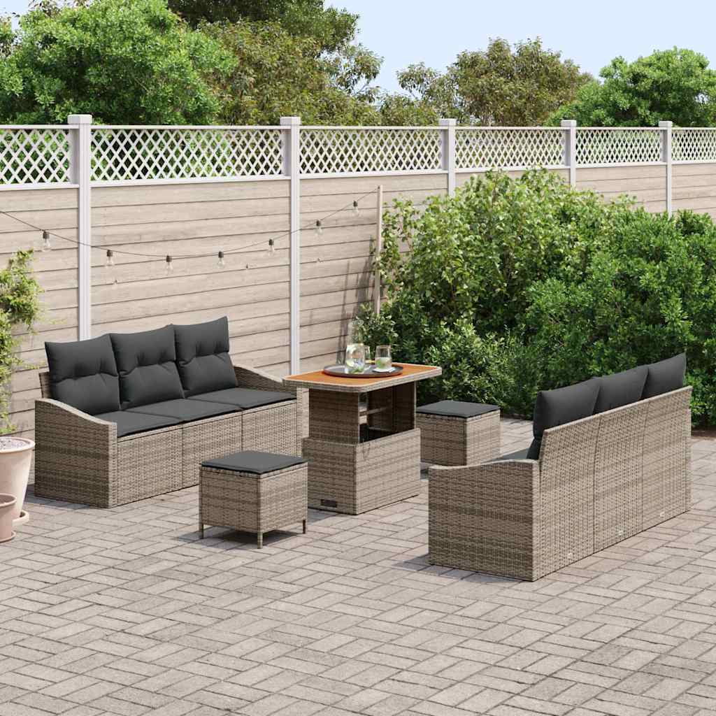 Set Divano da Giardino con cuscino 9 pcs Grigio Poly Rattan - homemem39