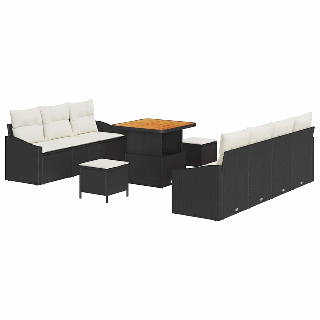 Set Divano da Giardino con cuscino 10 pcs Nero polyrattan | homemem39