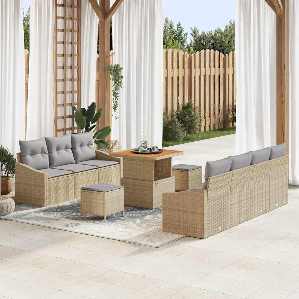 Set Divano da Giardino con cuscino 10 pcs Beige Poly Rattan - homemem39