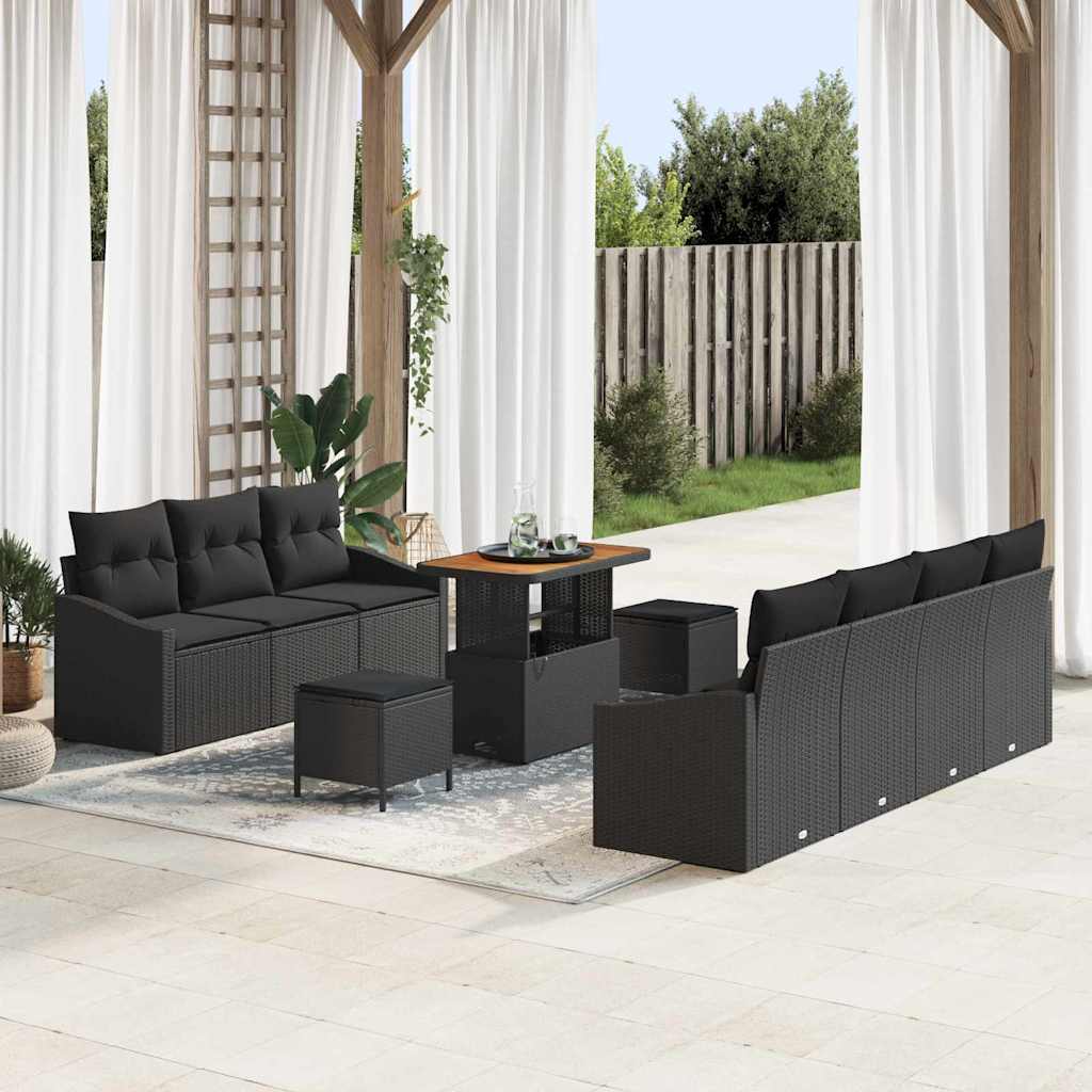 Set Divano da Giardino con cuscino 10 pcs Nero Poly Rattan - homemem39