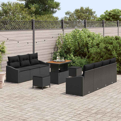 Set Divano da Giardino con cuscino 10 pcs Nero Poly Rattan - homemem39